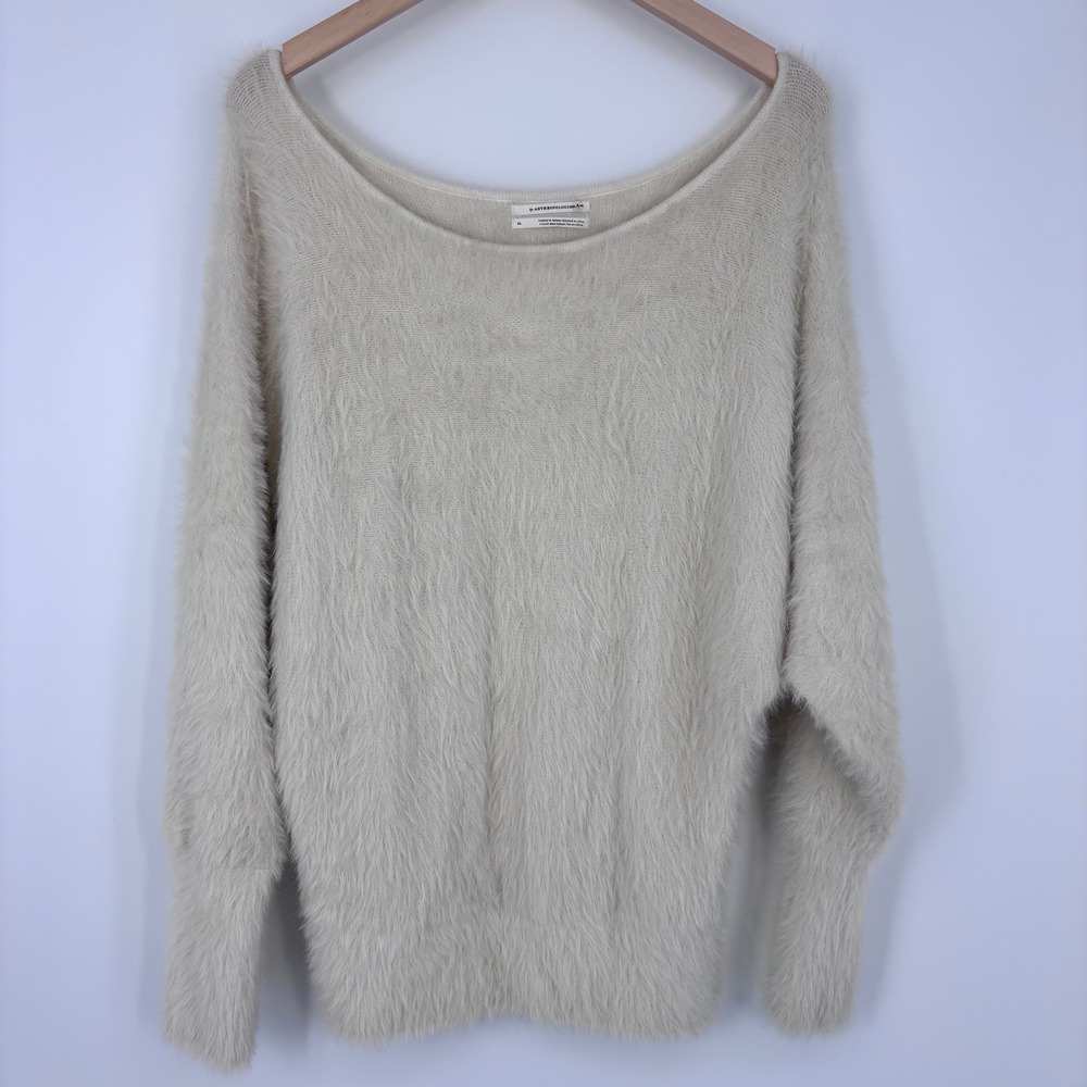 Anthropologie Ember Eyelash Sweater Womens XL Cream Fuzzy Dolman Sleeve Pullover
